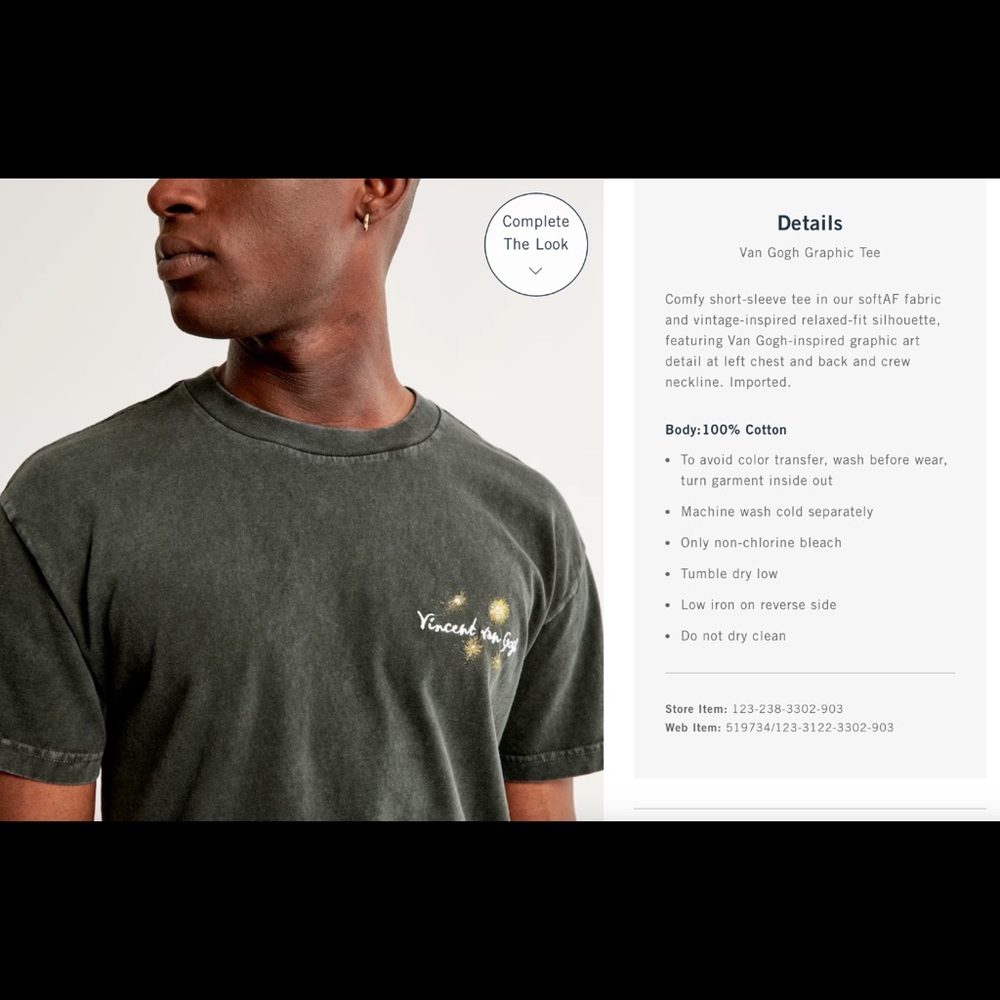 Abercrombie & Fitch Men’s Gray Van Gogh Graphic Tee - Picture 9 of 15
